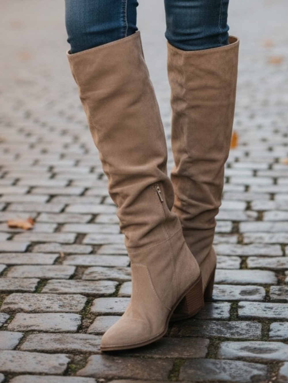 Universal Thread Tall Suede Heeled Boots in Taupe